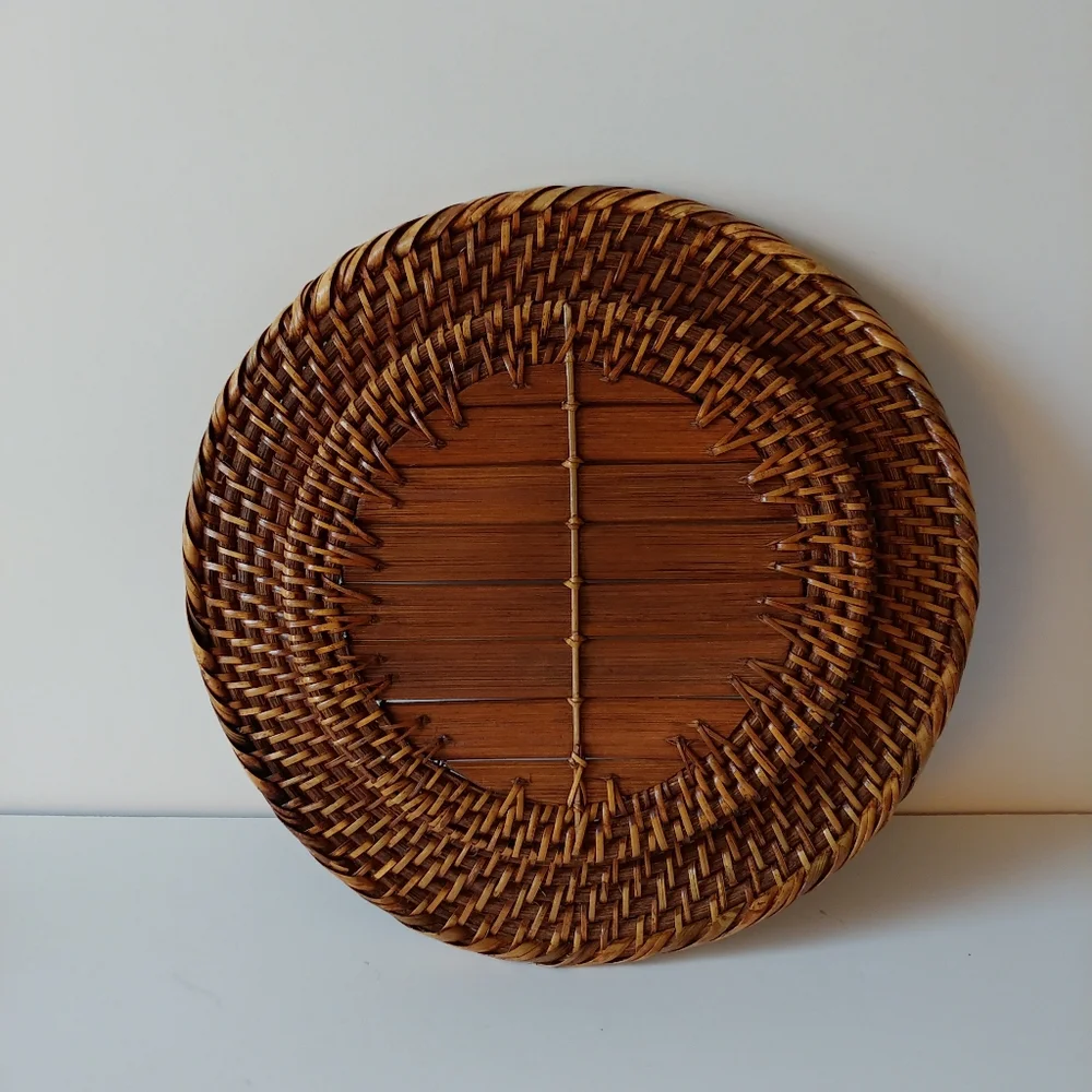 Vintage Woven Rattan Charger Decorative Plate Bamboo